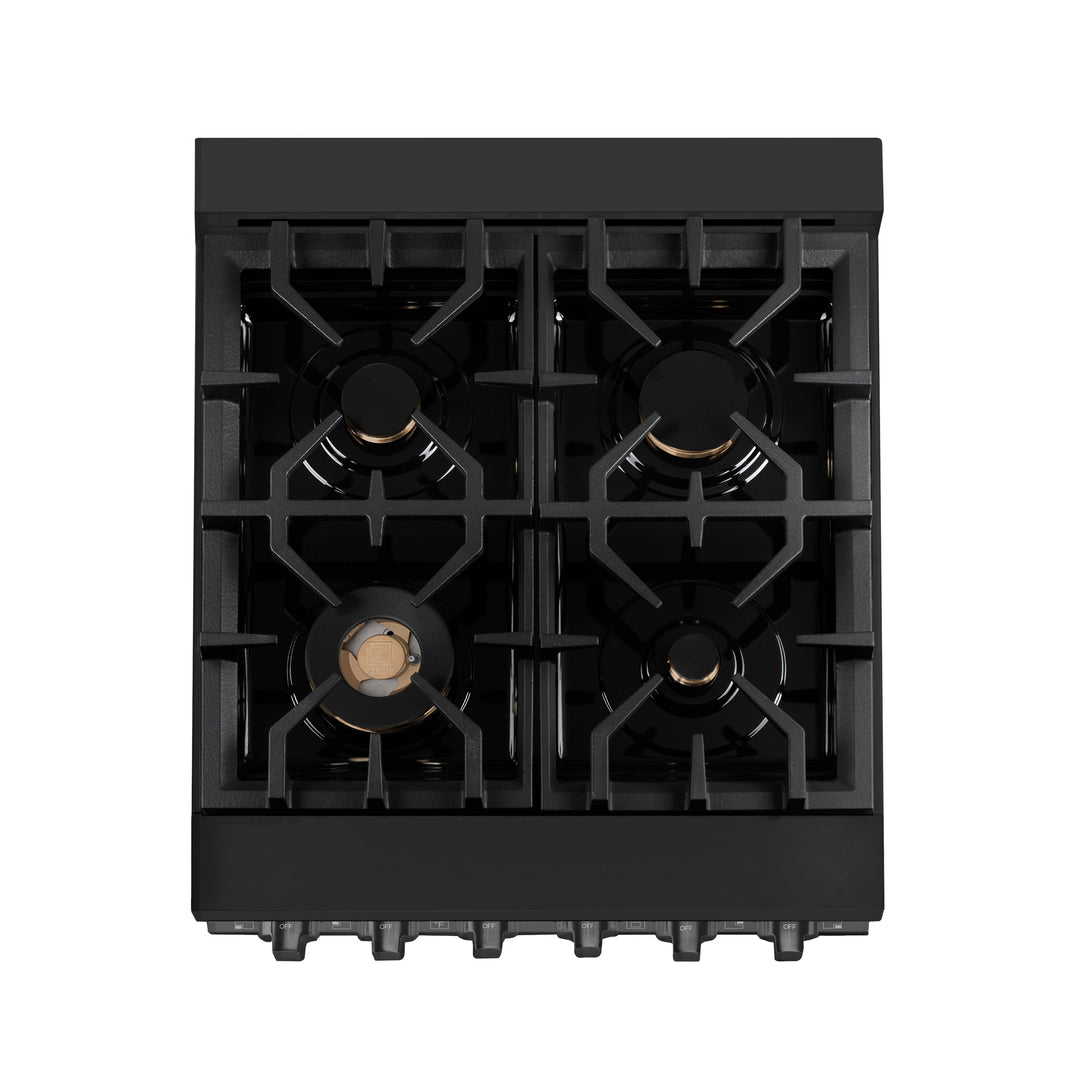 ZLINE 24 in. 2.8 cu. ft. Legacy Dual Fuel Range with 4 Burner Gas Cooktop and Electric Convection Oven in Black Stainless Steel, Open Box-Excellent Condition