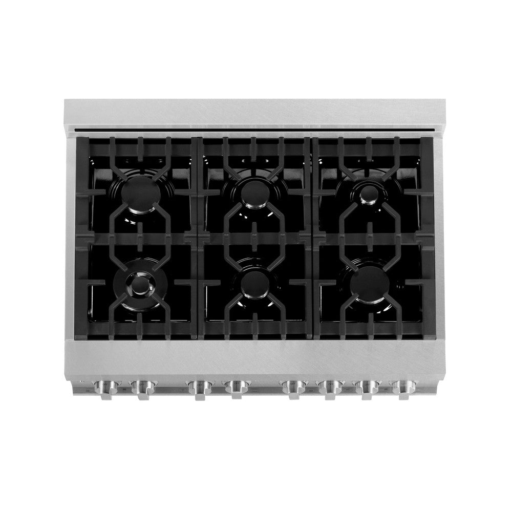 ZLINE 36 in. Kitchen Package with Satin Stainless Dual Fuel Range, Ducted Vent Range Hood and Dishwasher (3KP-RASRH36-DW)