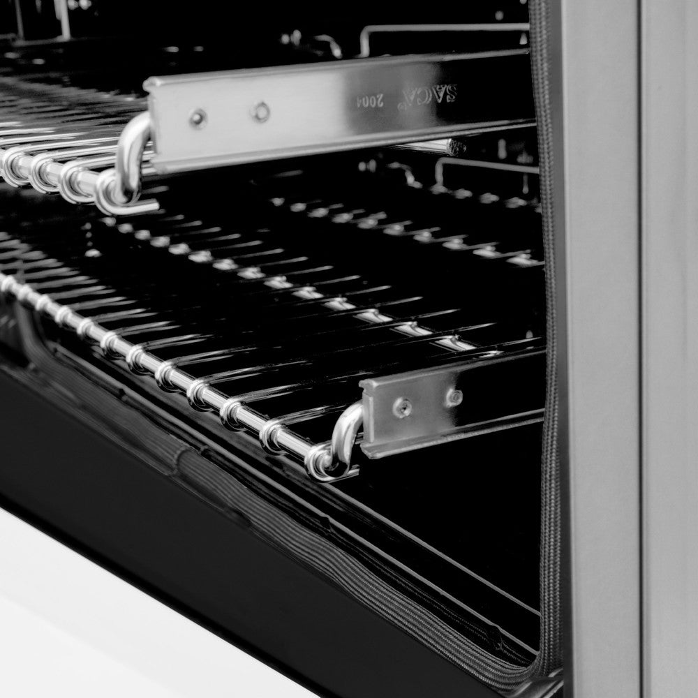 ZLINE 36 in. Kitchen Package with Satin Stainless Steel Dual Fuel Range with White Matte Door and Convertible Vent Range Hood (2KP-RASWMRH36)