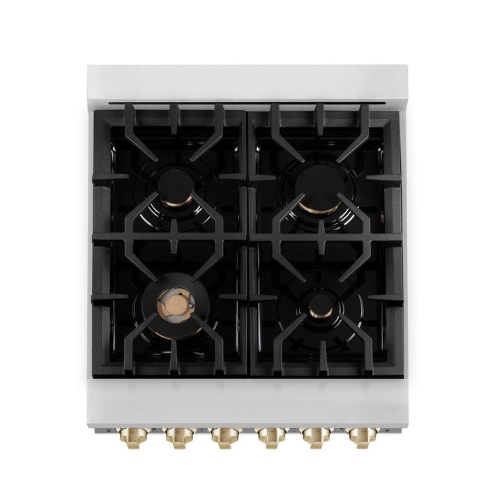 ZLINE Autograph Edition 24 in. 2.8 cu. ft. Legacy Dual Fuel Range with 4 Burner Gas Cooktop and Electric Convection Oven in Stainless Steel and Polished Gold Accents (RAZ-24-G)