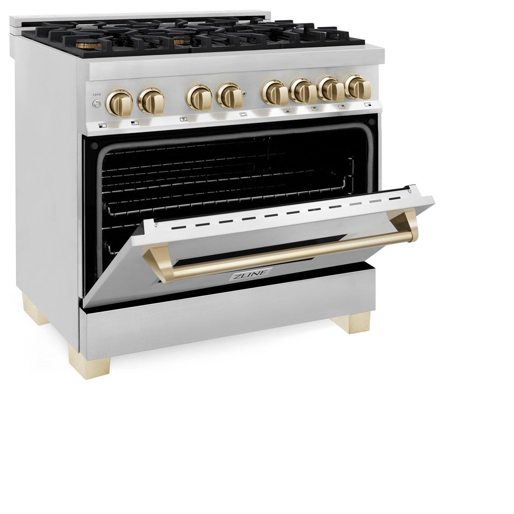 ZLINE Autograph 36" 4.6 cu. ft. Dual Fuel Range in Stainless Steel with Gold Accent, RAZ-36-G