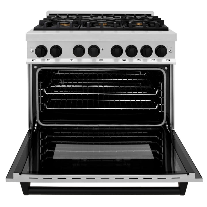 ZLINE Autograph 36" 4.6 cu. ft. Dual Fuel Range in Stainless Steel with Black Matte Accents, RAZ-36-MB