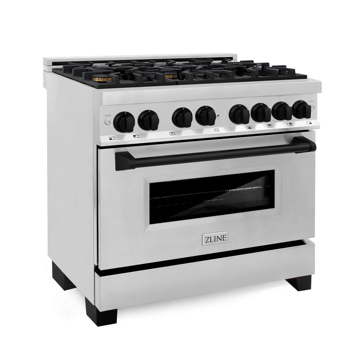 ZLINE Autograph 36" 4.6 cu. ft. Dual Fuel Range in Stainless Steel with Black Matte Accents, RAZ-36-MB