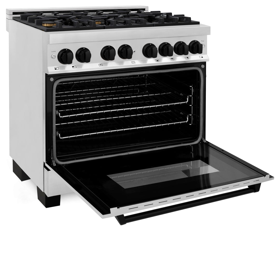 ZLINE Autograph 36" 4.6 cu. ft. Dual Fuel Range in Stainless Steel with Black Matte Accents, RAZ-36-MB