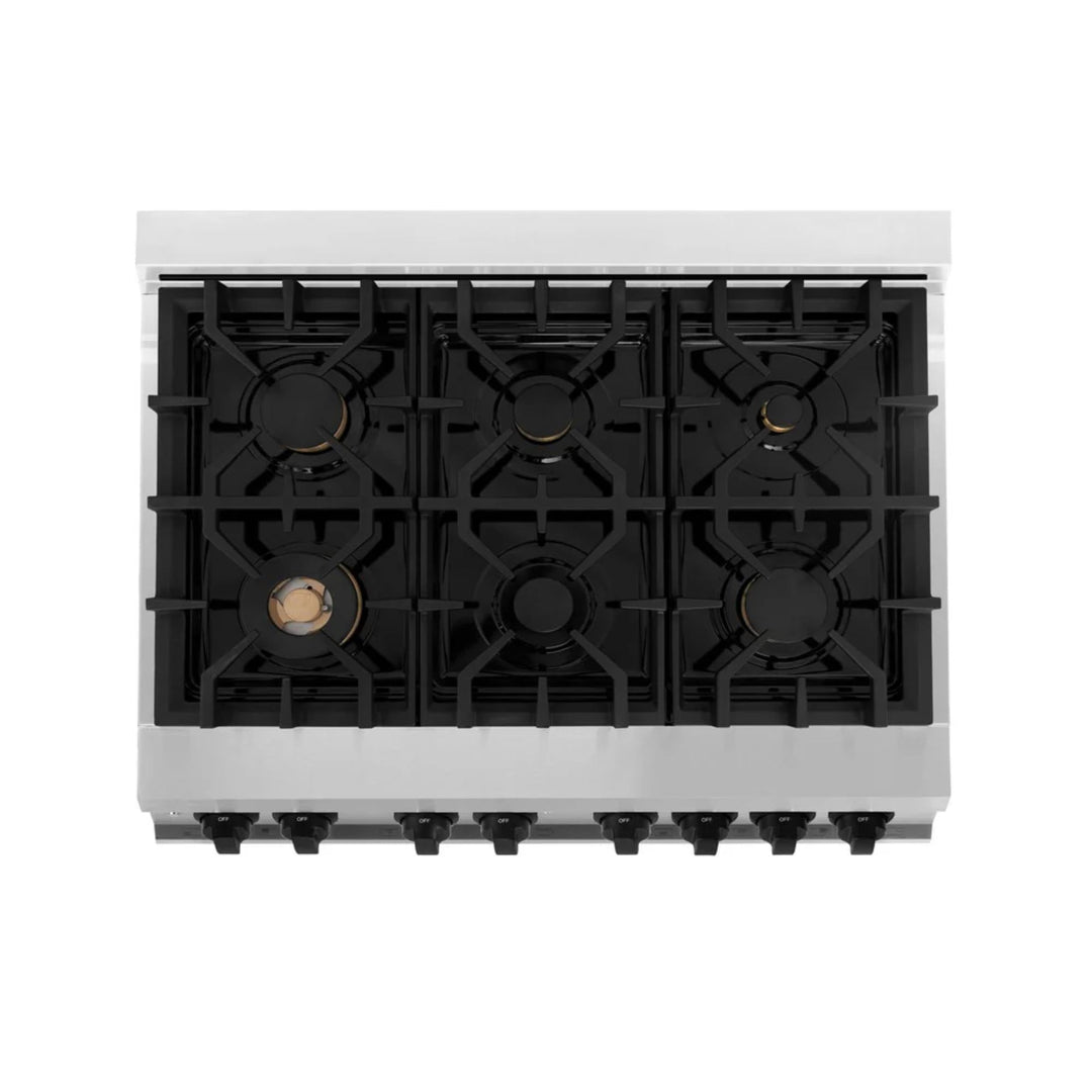 ZLINE Autograph Edition 30", 36", &amp; 48" Stainless Steel 4-Piece Kitchen Package with Matte Black Accents—Dual Fuel Range, Wall Mount Range Hood, Dishwasher, and Refrigerator