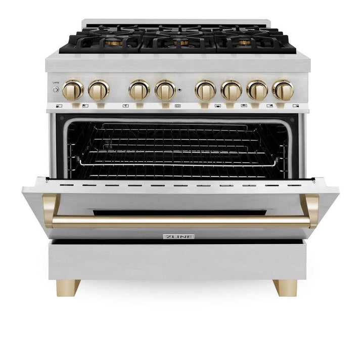 ZLINE Autograph 36" 4.6 cu. ft. Dual Fuel Range in Stainless Steel with Gold Accent, RAZ-36-G