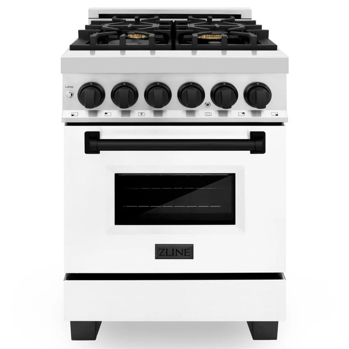 ZLINE Autograph Edition 24", 30", 36", 48", &amp; 60" Legacy Dual Fuel Range with White Matte Doors—Champagne Bronze, Polished Gold, and Matte Black Accents RAZ-WM Series.