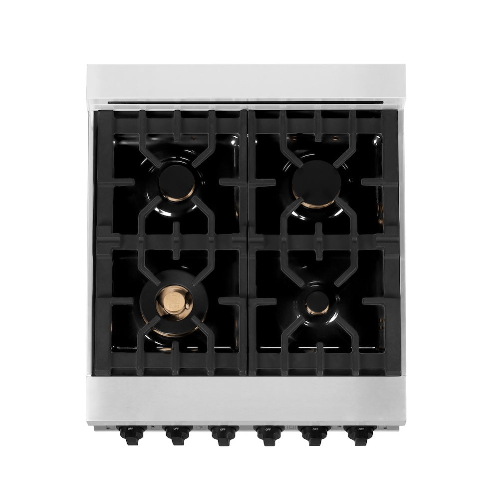 ZLINE Autograph Edition 24 in. 2.8 cu. ft. Legacy Dual Fuel Range with 4 Burner Gas Cooktop and Electric Convection Oven in Stainless Steel with White Matte Door and Matte Black Accents, Open Box-Excellent Condition