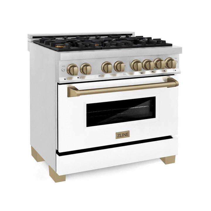 ZLINE Autograph 36" 4.6 cu. ft. Dual Fuel Range with White Matte Door and Bronze Accents, RAZ-WM-36-CB