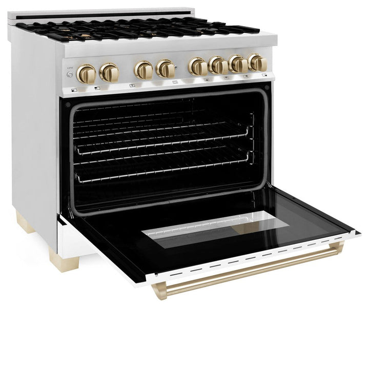 ZLINE Autograph 36" 4.6 cu. ft. Dual Fuel Range with White Matte Door and Gold Accents, RAZ-WM-36-G