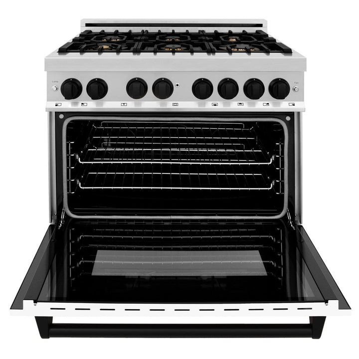 ZLINE Autograph 36" 4.6 cu. ft. Dual Fuel Range with White Matte Door and Black Matte Accents, RAZ-WM-36-MB