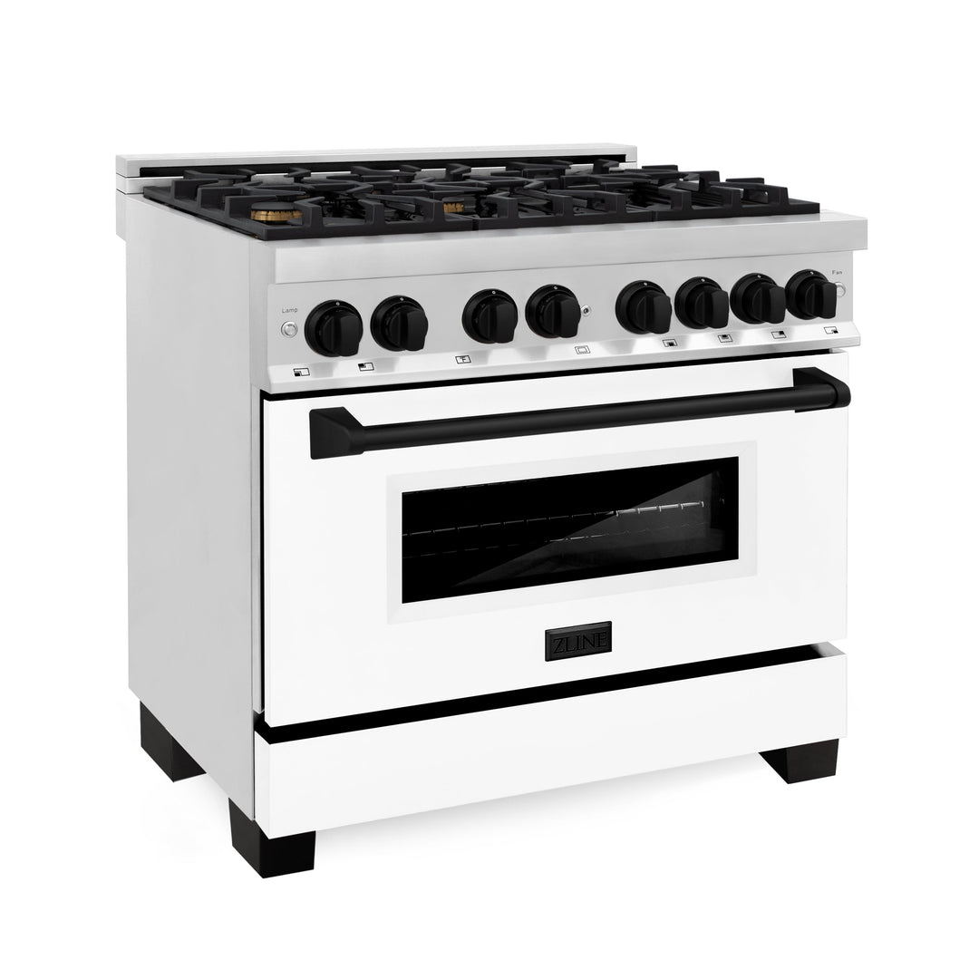 ZLINE Autograph 36" 4.6 cu. ft. Dual Fuel Range with White Matte Door and Black Matte Accents, RAZ-WM-36-MB