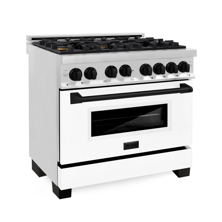 ZLINE Autograph 36" 4.6 cu. ft. Dual Fuel Range with White Matte Door and Black Matte Accents, RAZ-WM-36-MB