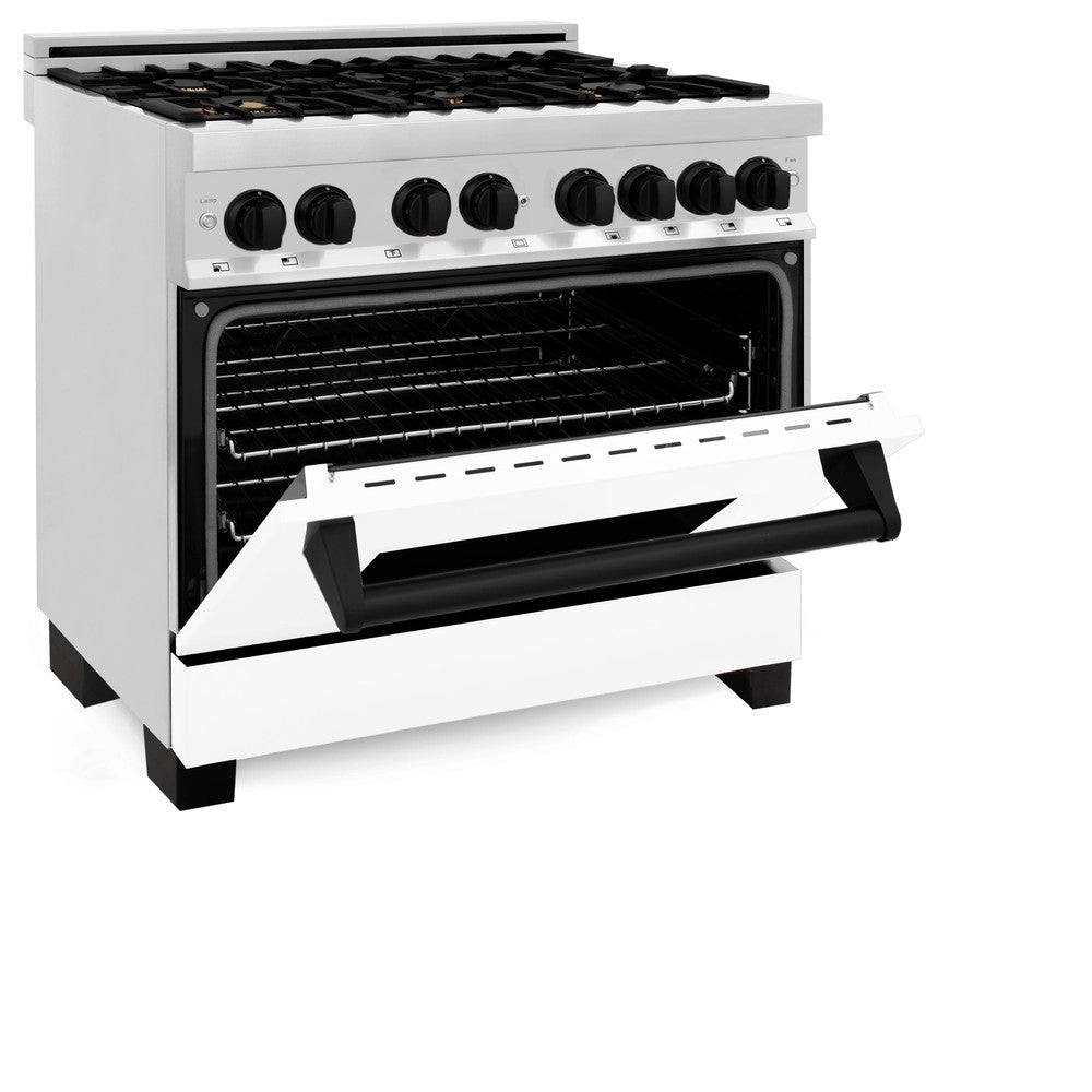 ZLINE Autograph 36" 4.6 cu. ft. Dual Fuel Range with White Matte Door and Black Matte Accents, RAZ-WM-36-MB