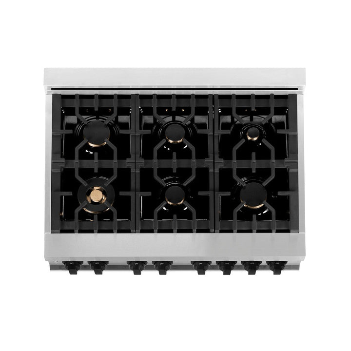 ZLINE Autograph Edition 36 in. Kitchen Package with Stainless Steel Dual Fuel Range with White Matte Door, Range Hood and Dishwasher with Matte Black Accents (3AKP-RAWMRHDWM36-MB)