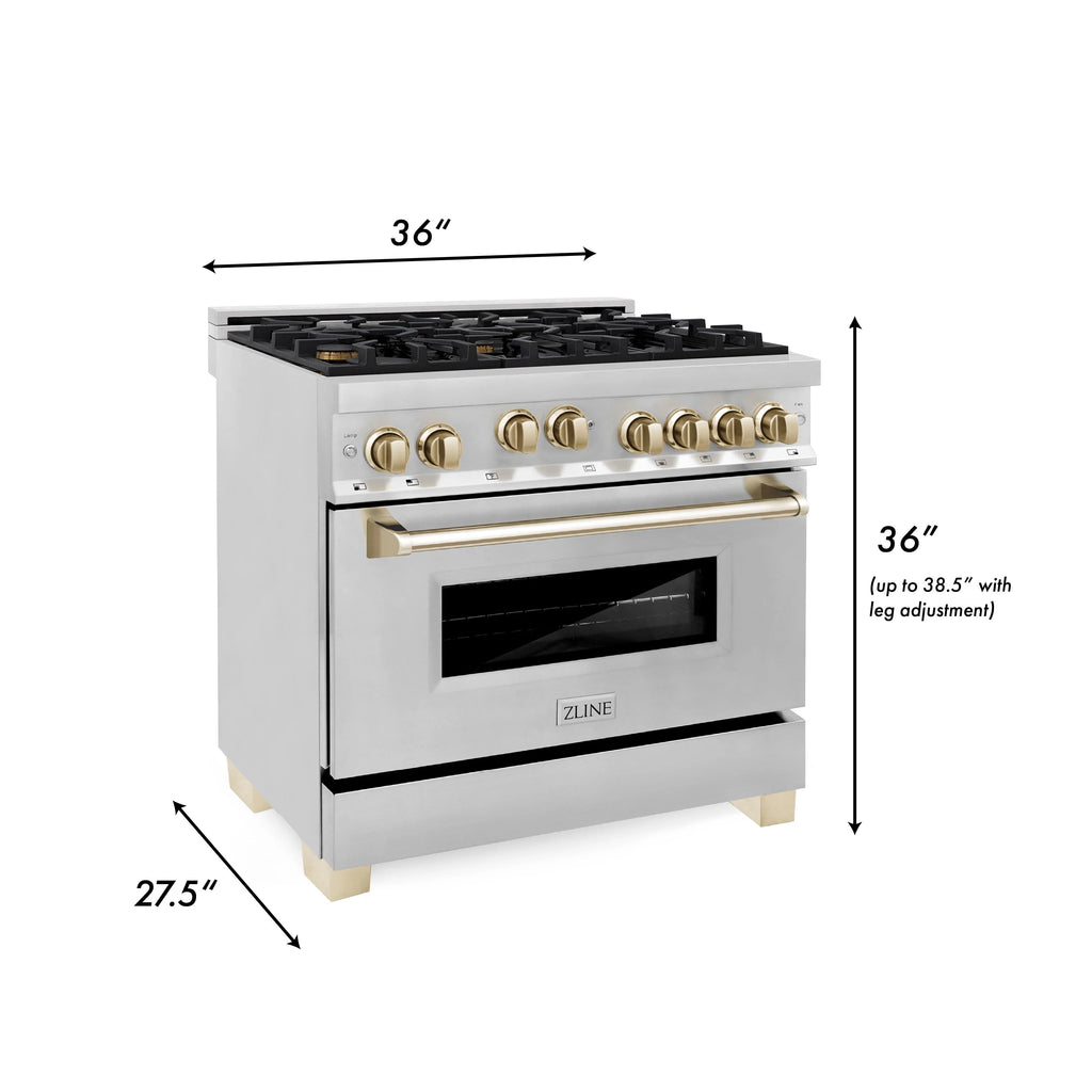 ZLINE 36" 4 Pcs Stainless Range, Range Hood, Dishwasher &amp; Refrigerator