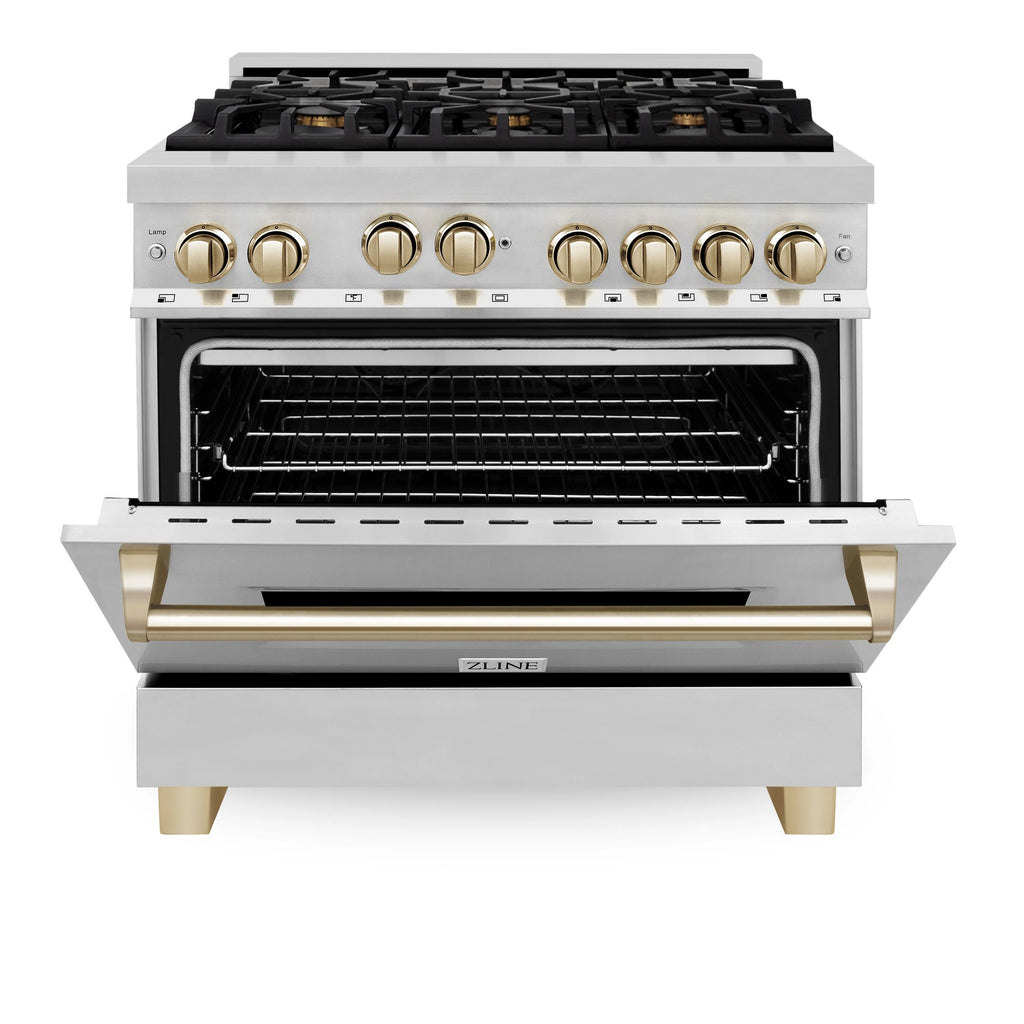 ZLINE 36" 3 Piece Stainless Fuel Range w/ Range Hood &amp; Dishwasher