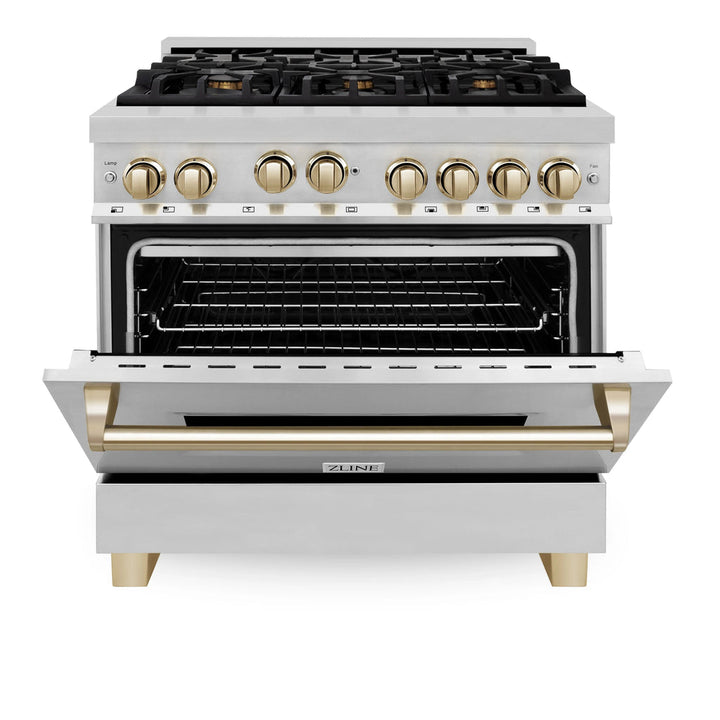 ZLINE 36" 3 Piece Stainless Fuel Range w/ Range Hood &amp; Dishwasher