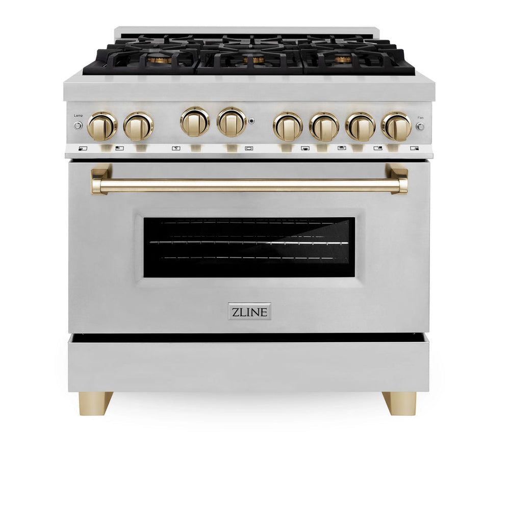ZLINE 36" 3 Piece Stainless Fuel Range w/ Range Hood & Dishwasher