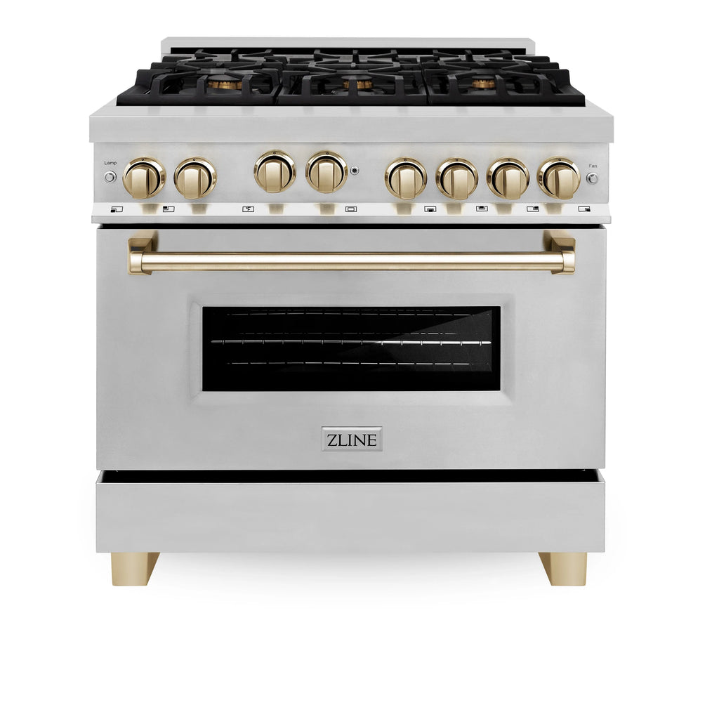 ZLINE 36" 3 Piece Stainless Fuel Range w/ Range Hood &amp; Dishwasher