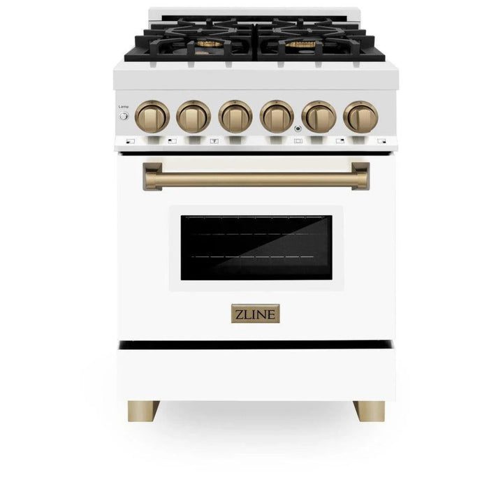 ZLINE Autograph Edition 24", 30", 36", 48", &amp; 60" Legacy Dual Fuel Range with White Matte Doors—Champagne Bronze, Polished Gold, and Matte Black Accents RAZ-WM Series.