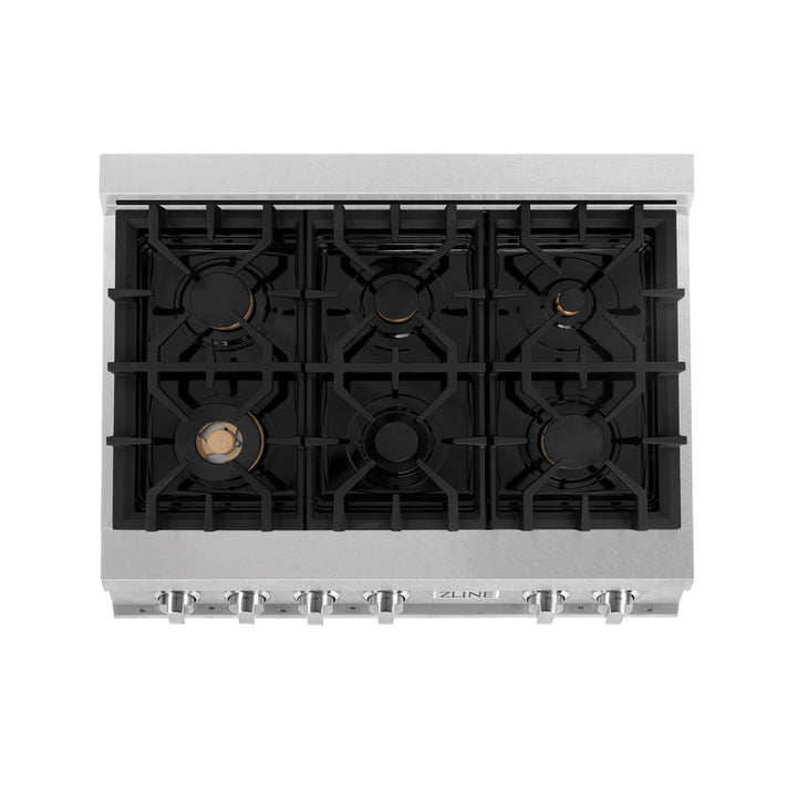 ZLINE 36 in. Rangetop in DuraSnow® Stainless Steel with 6 Gas Brass Burners, RTS-BR-36