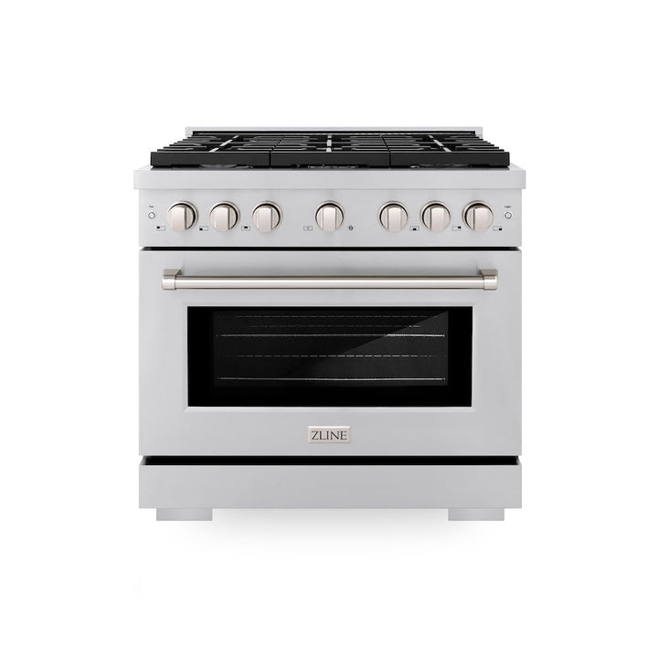ZLINE 36 in. 5.2 cu. ft. Paramount Dual Fuel Range with 6 Burner Gas Cooktop and Electric Convection Oven in Stainless Steel, Open Box-Excellent Condition