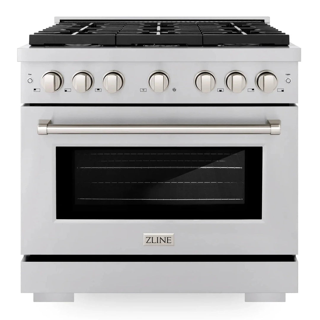 ZLINE  Appliance Package - 36" Gas Range, Range Hood, Microwave Drawer, Dishwasher and Beverage Fridge, 5KP-SGRRH36-MWDWV-RBV