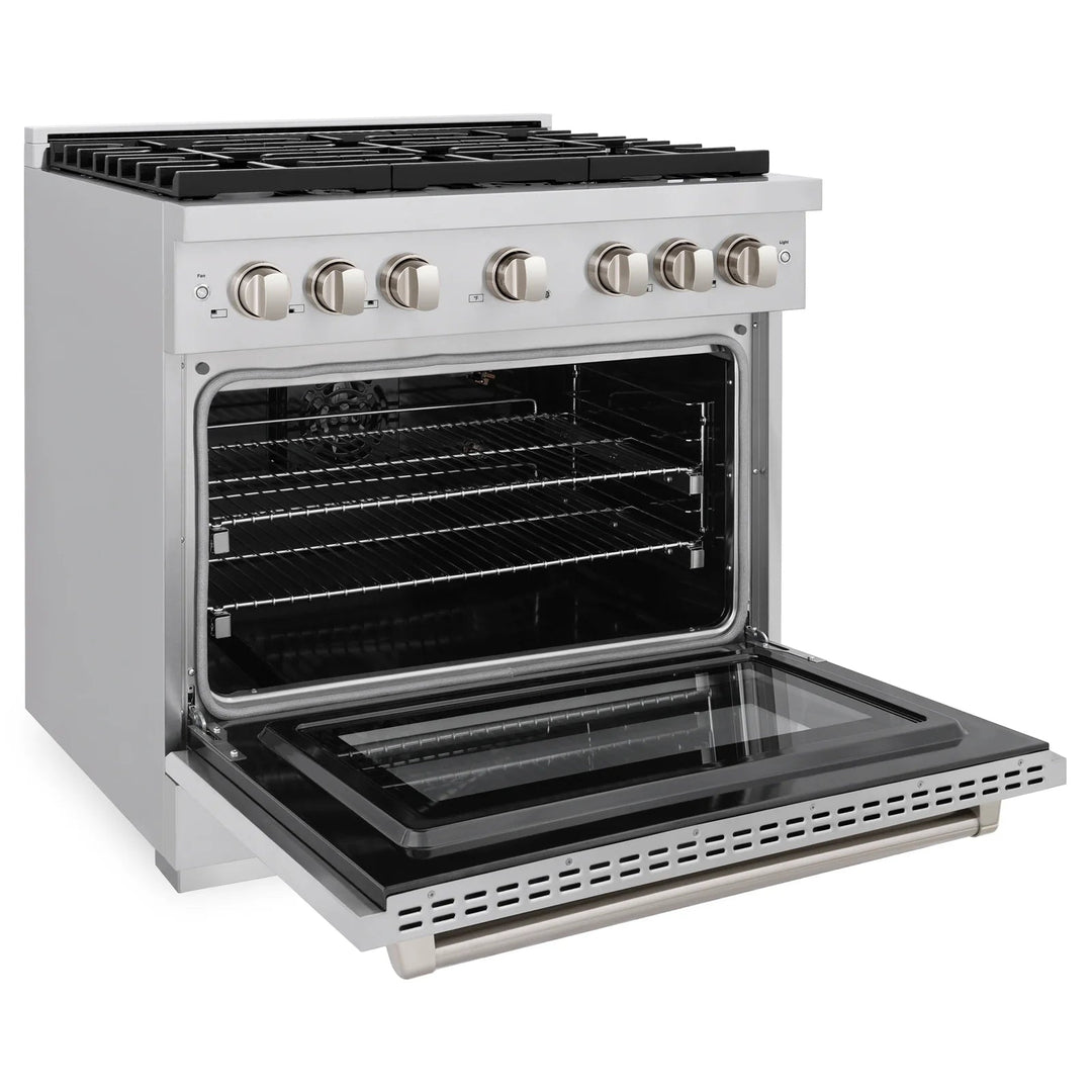 ZLINE  Appliance Package - 36" Gas Range, Range Hood, Microwave Drawer, Dishwasher and Beverage Fridge, 5KP-SGRRH36-MWDWV-RBV