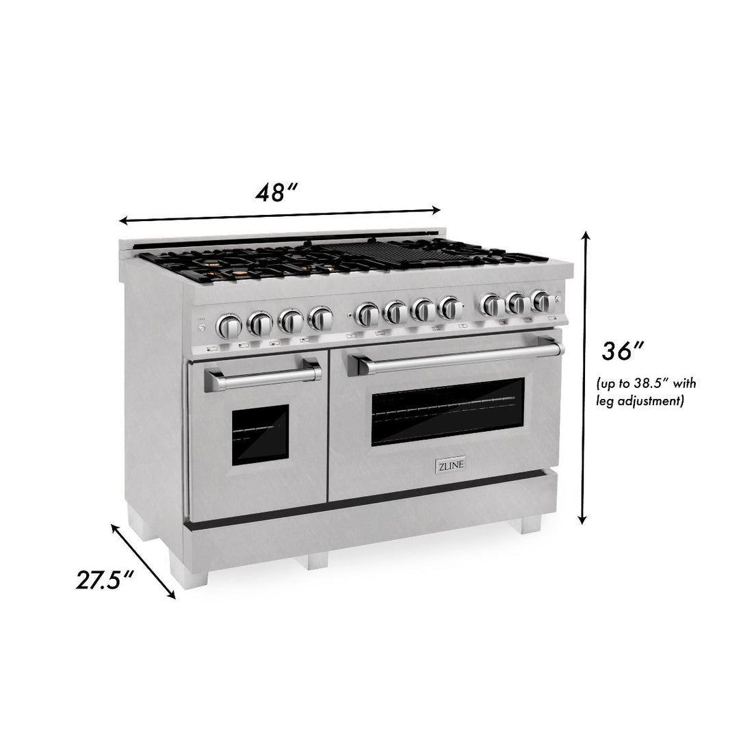 ZLINE 48 in. Professional Gas Burner/Electric Oven in DuraSnow® Stainless Steel with Brass Burners, RAS-SN-BR-48