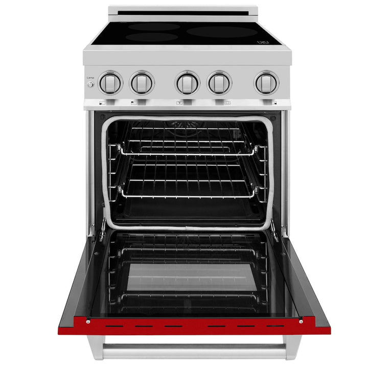 ZLINE 24 in. 2.8 cu. ft. Legacy Induction Range with 4 Element Cooktop and Electric Oven in Stainless Steel and Red Gloss Door, Open Box-Excellent Condition
