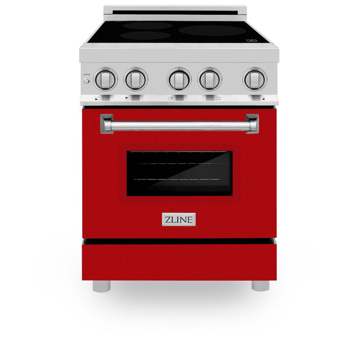 ZLINE 24 in. 2.8 cu. ft. Legacy Induction Range with 4 Element Cooktop and Electric Oven in Stainless Steel and Red Gloss Door, Open Box-Excellent Condition