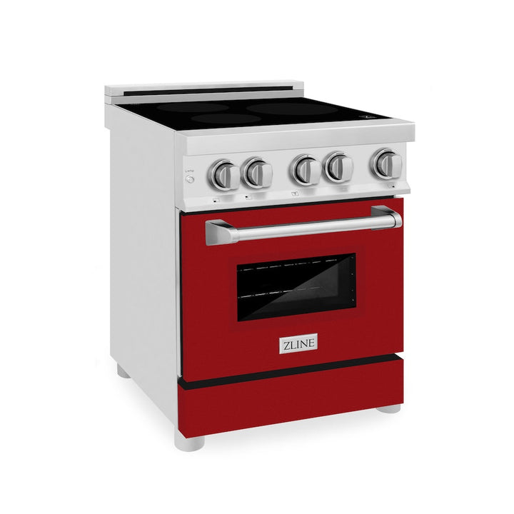 ZLINE 24 in. 2.8 cu. ft. Legacy Induction Range with 4 Element Cooktop and Electric Oven in Stainless Steel and Red Gloss Door, Open Box-Excellent Condition
