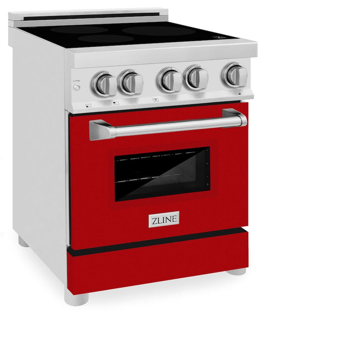 ZLINE 24 in. 2.8 cu. ft. Legacy Induction Range with 4 Element Cooktop and Electric Oven in Stainless Steel and Red Gloss Door, Open Box-Excellent Condition