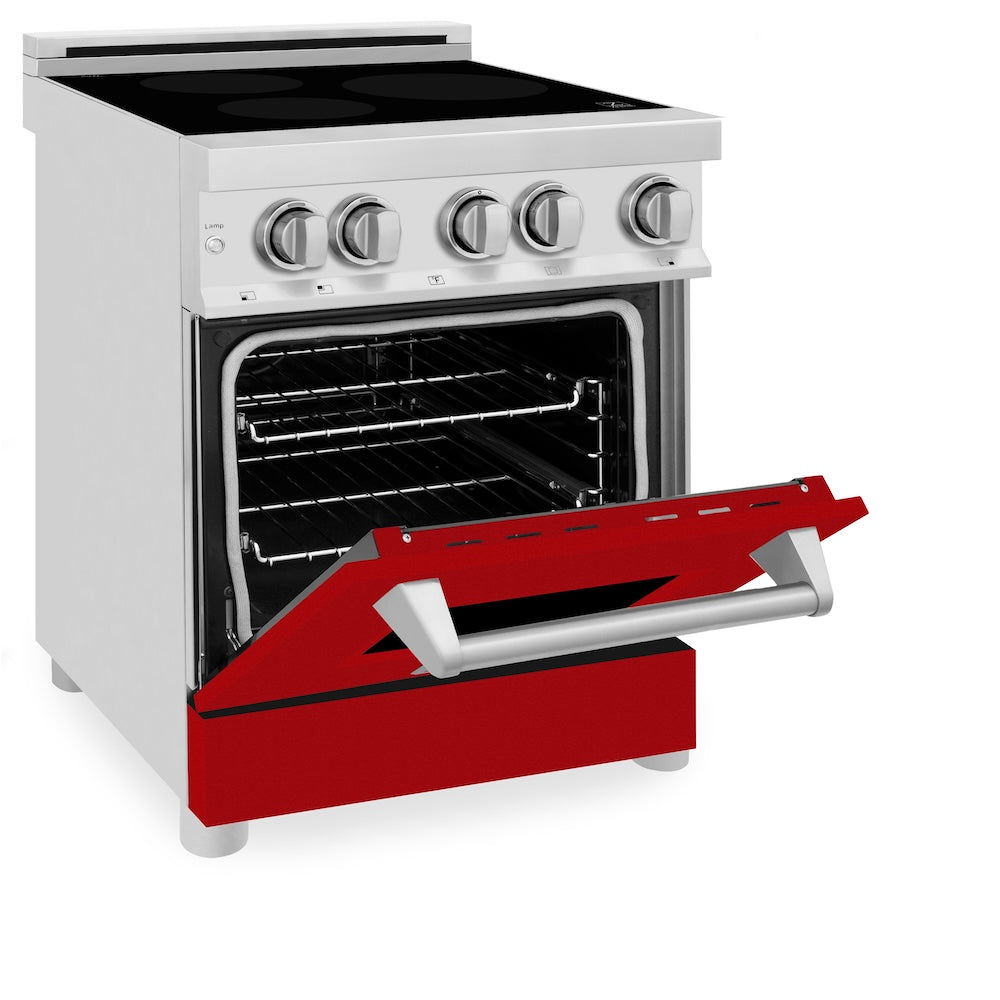 ZLINE 24 in. 2.8 cu. ft. Legacy Induction Range with 4 Element Cooktop and Electric Oven in Stainless Steel and Red Gloss Door, Open Box-Excellent Condition