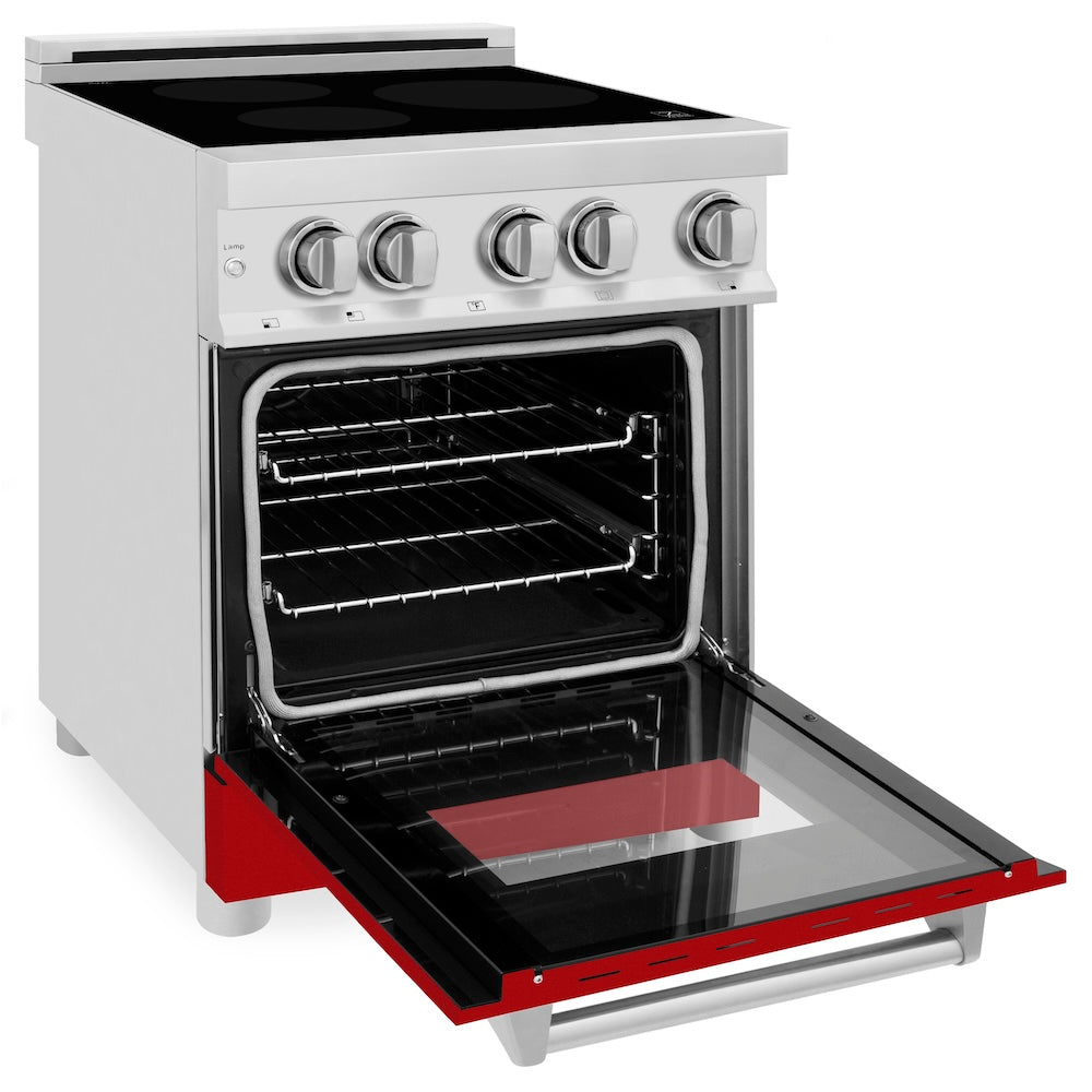 ZLINE 24 in. 2.8 cu. ft. Legacy Induction Range with 4 Element Cooktop and Electric Oven in Stainless Steel and Red Gloss Door, Open Box-Excellent Condition