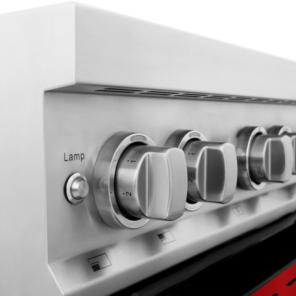 ZLINE 30 in. 4.0 cu. ft. Legacy Induction Range with 4 Element Cooktop and Electric Oven in Stainless Steel and Red Gloss Door, Open Box-Excellent Condition