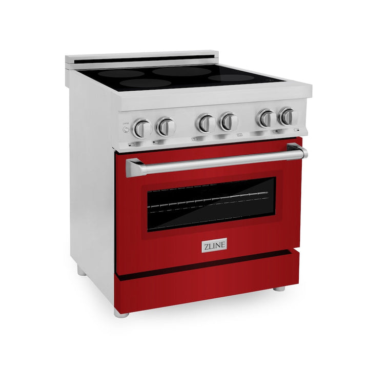 ZLINE 30 in. 4.0 cu. ft. Legacy Induction Range with 4 Element Cooktop and Electric Oven in Stainless Steel and Red Gloss Door, Open Box-Excellent Condition