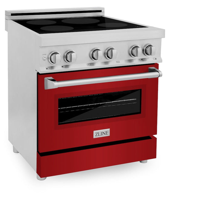 ZLINE 30 in. 4.0 cu. ft. Legacy Induction Range with 4 Element Cooktop and Electric Oven in Stainless Steel and Red Gloss Door, Open Box-Excellent Condition