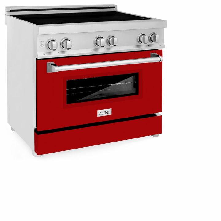 ZLINE 36 in. 4.6 cu. ft. Legacy Induction Range with 5 Element Cooktop and Electric Oven in Stainless Steel and Red Gloss Door, Open Box-Excellent Condition
