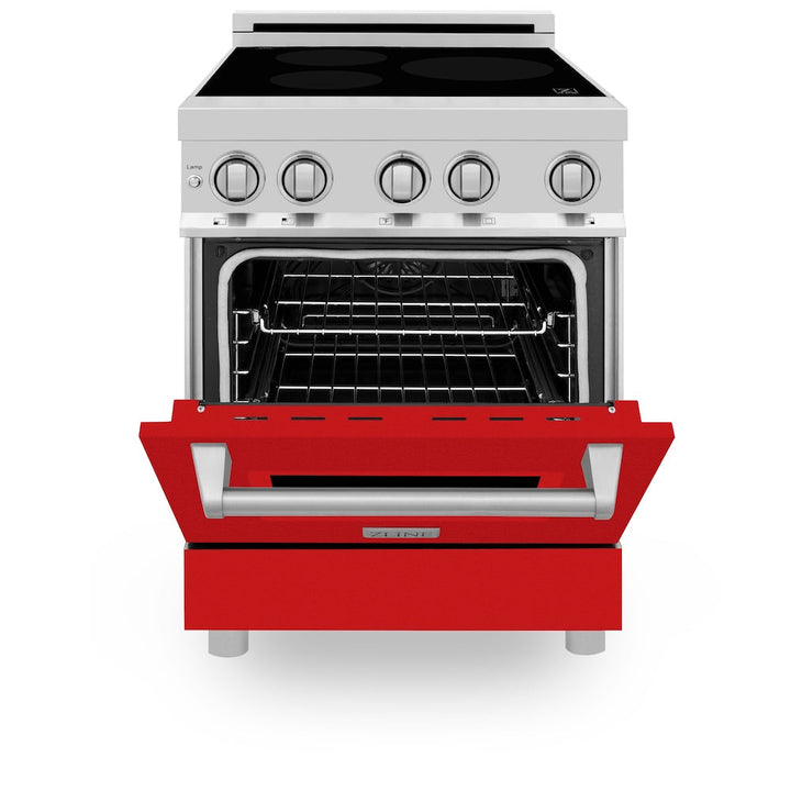 ZLINE 24 in. 2.8 cu. ft. Legacy Induction Range with 4 Element Cooktop and Electric Oven in Stainless Steel and Red Matte Door, Open Box-Excellent Condition