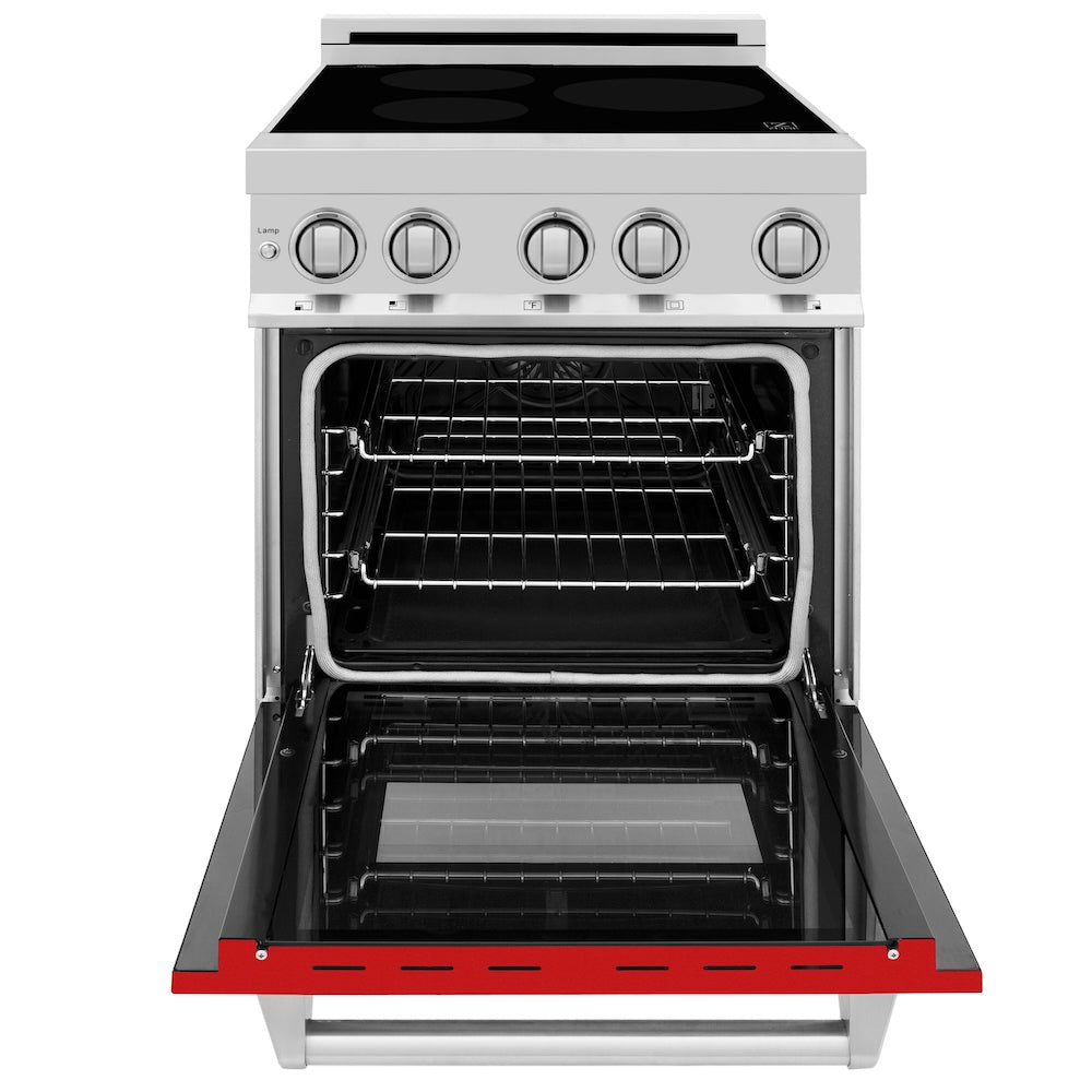 ZLINE 24 in. 2.8 cu. ft. Legacy Induction Range with 4 Element Cooktop and Electric Oven in Stainless Steel and Red Matte Door, Open Box-Excellent Condition