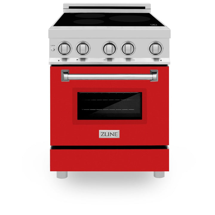 ZLINE 24 in. 2.8 cu. ft. Legacy Induction Range with 4 Element Cooktop and Electric Oven in Stainless Steel and Red Matte Door, Open Box-Excellent Condition
