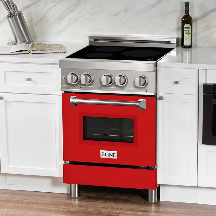 ZLINE 24 in. 2.8 cu. ft. Legacy Induction Range with 4 Element Cooktop and Electric Oven in Stainless Steel and Red Matte Door, Open Box-Excellent Condition