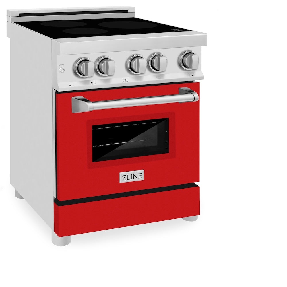 ZLINE 24 in. 2.8 cu. ft. Legacy Induction Range with 4 Element Cooktop and Electric Oven in Stainless Steel and Red Matte Door, Open Box-Excellent Condition