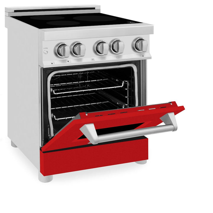 ZLINE 24 in. 2.8 cu. ft. Legacy Induction Range with 4 Element Cooktop and Electric Oven in Stainless Steel and Red Matte Door, Open Box-Excellent Condition