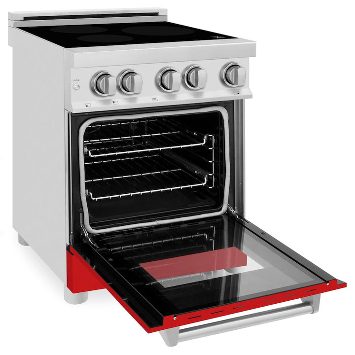 ZLINE 24 in. 2.8 cu. ft. Legacy Induction Range with 4 Element Cooktop and Electric Oven in Stainless Steel and Red Matte Door, Open Box-Excellent Condition