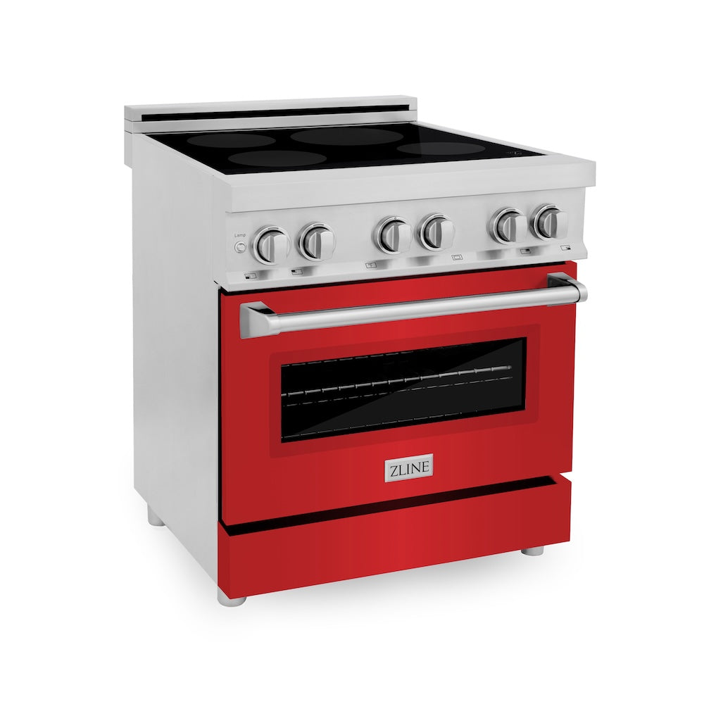 ZLINE 30 in. 4.0 cu. ft. Legacy Induction Range with 4 Element Cooktop and Electric Oven in Stainless Steel and Red Matte Door, Open Box-Excellent Condition