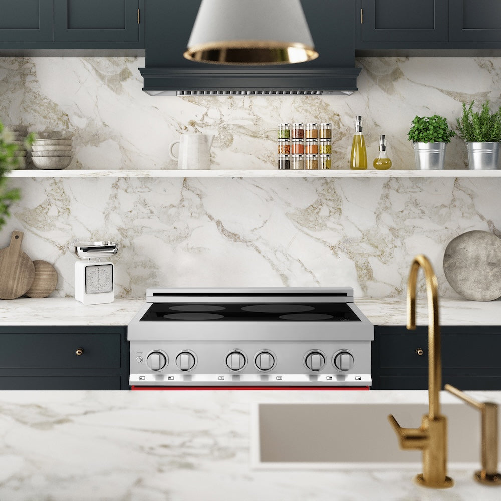 ZLINE 30 in. 4.0 cu. ft. Legacy Induction Range with 4 Element Cooktop and Electric Oven in Stainless Steel and Red Matte Door, Open Box-Excellent Condition