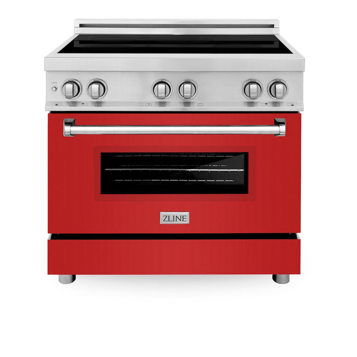 ZLINE 36 in. 4.6 cu. ft. Legacy Induction Range with 5 Element Cooktop and Electric Oven in Stainless Steel and Red Matte Door, Open Box-Excellent Condition